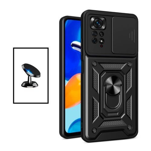 Kit Support Magnétique De Voiture + Coque Magnetic Military Defender Slide Window Anti-Impact Pour Xiaomi Redmi Note 11 Pro - Noir