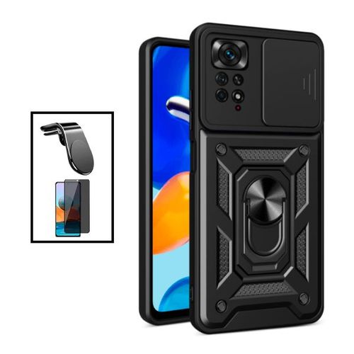 Kit Verre Trempé 5d Anti-Spy + Coque Magnetic Military Defender Slide Window Anti-Impact + Support Magnétique L Safe Driving Voiture Pour Xiaomi Redmi Note 11 Pro - Noir