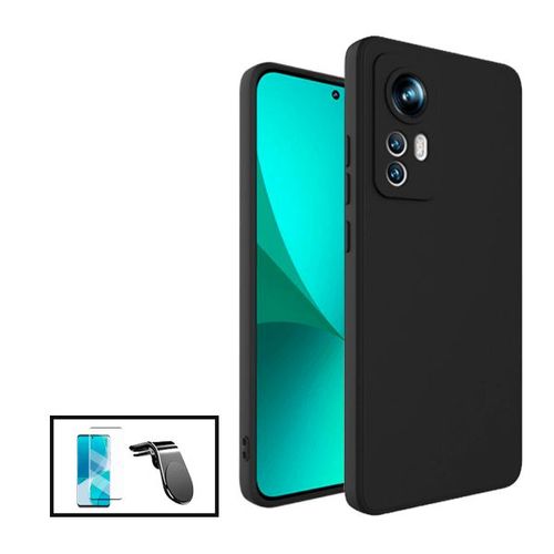 Kit Film Verre Trempé Curved + Coque Silicone Liquide + Support Magnétique L Safe Driving Voiture Pour Xiaomi 12 Pro - Noir