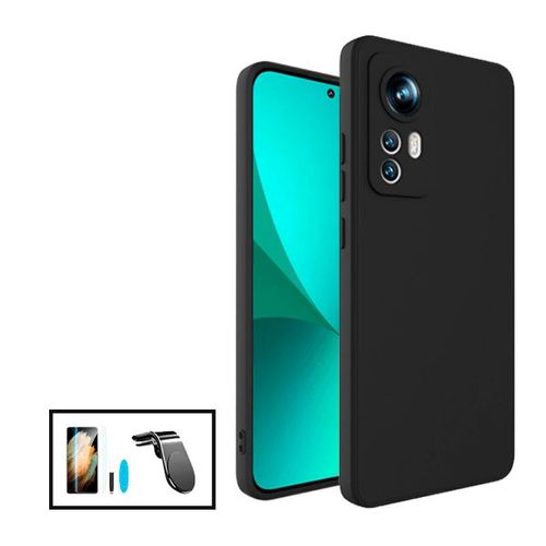 Kit Film Verre Trempé Nano Curved Uv + Coque Silicone Liquide + Support Magnétique L Safe Driving Voiture Pour Xiaomi 12 Pro - Noir