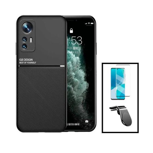 Kit Coque Magnetic Lux + Film Verre Trempé 5d Full Cover Curved + Support Magnétique L Safe Driving Pour Xiaomi 12 Pro - Noir