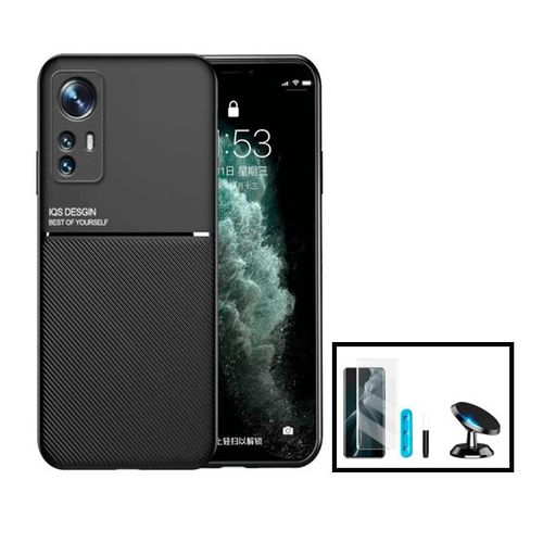 Kit Coque Magnetic Lux + Film Verre Trempé Nano Curved Uv + Support Magnétique De Voiture Pour Xiaomi 12 Pro - Noir