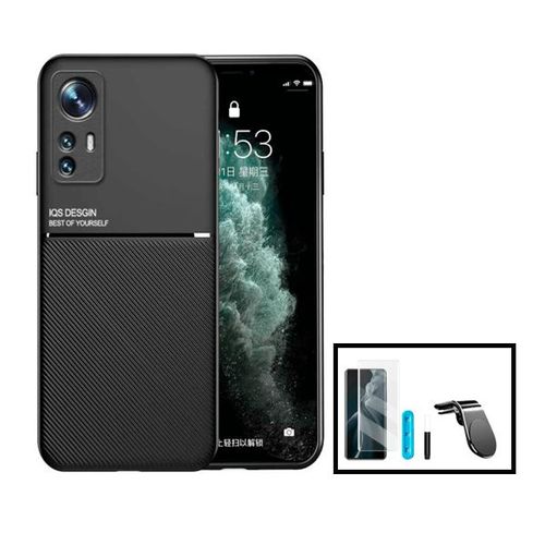 Kit Coque Magnetic Lux + Film Verre Trempé Nano Curved Uv + Support Magnétique L Safe Driving Pour Xiaomi 12 Pro - Noir