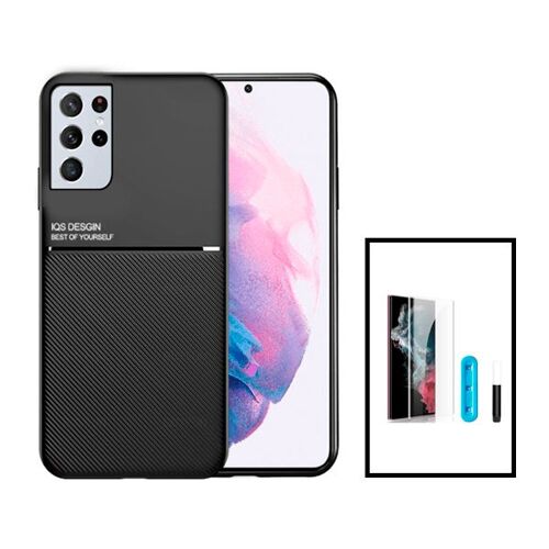 Kit Coque Magnetic Lux + Film Verre Trempé Nano Curved UV pour Samsung Galaxy S22 5G Ultra 5G - Noir