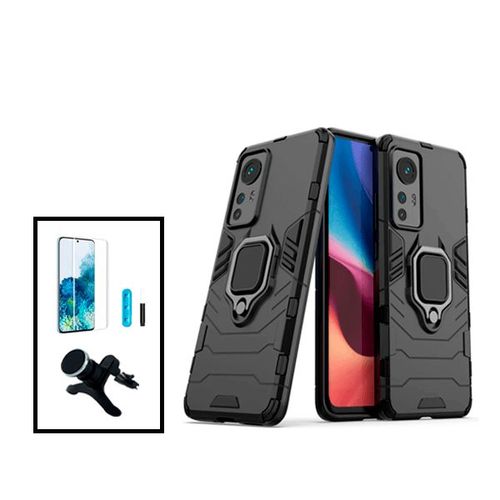 Kit Film Verre Trempé Nano Curved Uv + Coque 3x1 Military Defender + Support Magnétique De Voiture Renforcé Pour Xiaomi 12 Pro - Noir