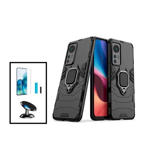 Kit Film Verre Trempé Nano Curved Uv + Coque 3x1 Military Defender + Support Magnétique De Voiture Pour Xiaomi 12 Pro - Noir