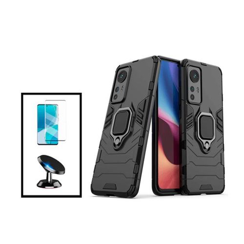 Kit Film Verre Trempé Curved + Coque 3x1 Military Defender + Support Magnétique De Voiture Pour Xiaomi 12 Pro - Noir