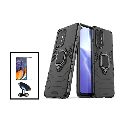 Kit Film Verre Trempé 5D Full Cover + Coque 3X1 Military Defender + Support Magnétique de Voiture pour Oppo A94 5G - Noir