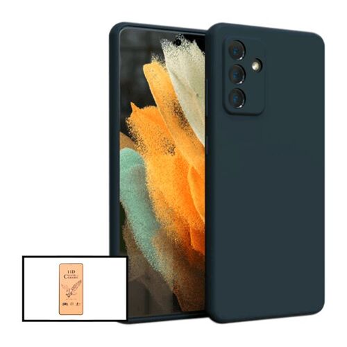 Kit Film De Verre Trempé Ceramicglass Full Cover + Coque Silicone Liquide Pour Samsung Galaxy M52 5g