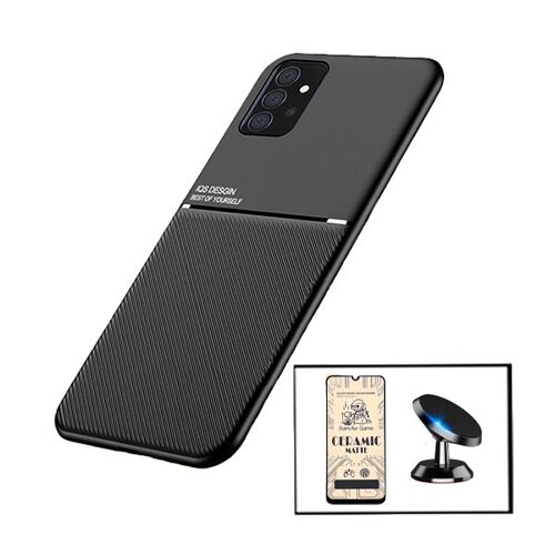 Kit Coque Magnetic Lux + Film De Verre Trempé Ceramicglass Full Cover + Support Magnétique De Voiture Pour Samsung Galaxy A32 4g