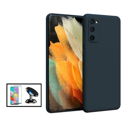 Kit Film Verre Trempé 5d Full Cover + Coque Silicone Liquide + Support Magnétique De Voiture Pour Samsung Galaxy S23 Plus - Noir