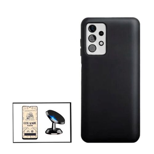 Kit Film De Verre Trempé Ceramicglass Full Cover + Coque Silicone Liquide + Support Magnétique De Voiture Pour Samsung Galaxy A32 5g