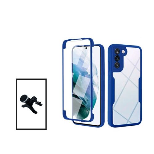 Kit Coque Anti-Crash 360 Protection + Support Magnétique De Voiture Renforcé Pour Samsung Galaxy S21 Fe 5g - Bleu Foncé