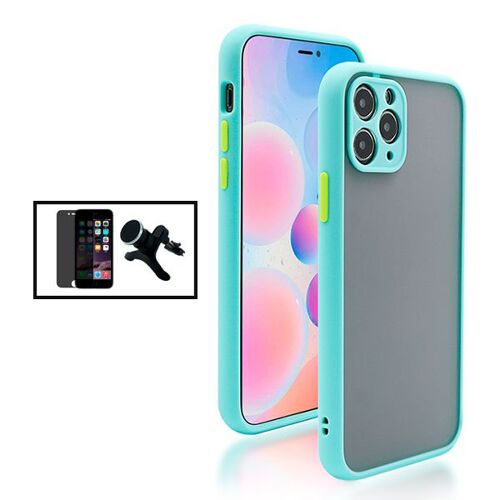 Kit Coque Anti Choque Caméra Protection + Verre Trempé 5d Anti-Spy + Support Magnétique Renforcé De Voiture Pour Apple Iphone Se 2022 - Bleu Claro