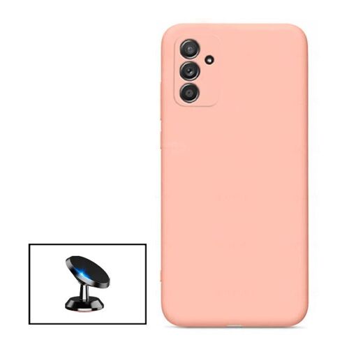 Kit Support Magnétique de Voiture + Coque Silicone Liquide pour Samsung Galaxy M52 5G - Rose