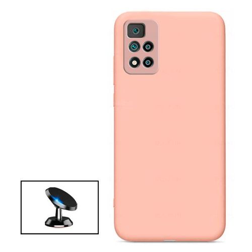 Kit Support Magnétique De Voiture + Coque Silicone Liquide Pour Xiaomi Poco X4 Pro 5g - Rose