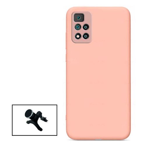 Kit Support Magnétique Renforcé De Voiture + Coque Silicone Liquide Pour Xiaomi Poco X4 Pro 5g - Rose
