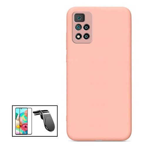 Kit Film De Verre Trempé 5d Full Cover + Coque Silicone Liquide + Support Magnétique L Conduite En Toute Sécurité Pour Xiaomi Poco X4 Pro 5g - Rose