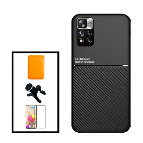 Kit Coque Magnetic Lux + Magnetic Wallet Orange + 5d Full Cover + Support Magnétique De Voiture Renforcé Pour Xiaomi Redmi Note 11 Pro+