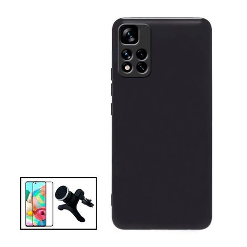 Kit Film De Verre Trempé 5d Full Cover + Support Renforcé De Voiture + Coque Silicone Liquide Pour Xiaomi Poco X4 Pro 5g