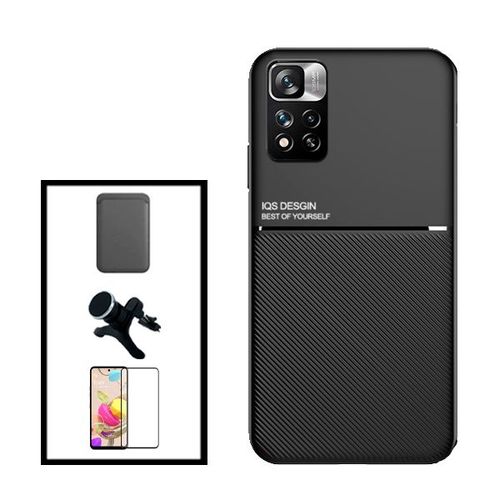 Kit Coque Magnetic Lux + Magnetic Wallet Noir + 5d Full Cover + Support Magnétique De Voiture Renforcé Pour Xiaomi Redmi Note 11 Pro+