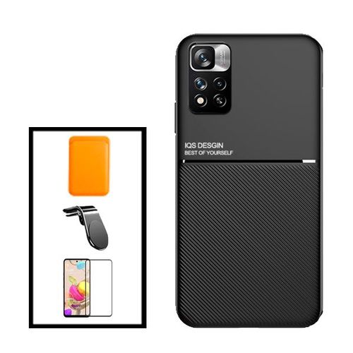 Kit Coque Magnetic Lux + Magnetic Wallet Orange + 5d Full Cover + Support Magnétique L Safe Driving Pour Xiaomi Redmi Note 11 Pro+