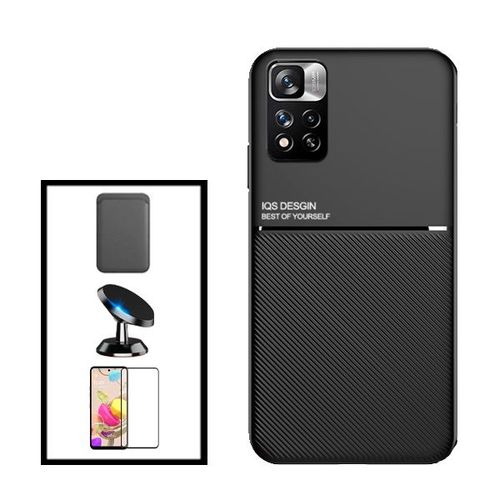 Kit Coque Magnetic Lux + Magnetic Wallet Noir + 5d Full Cover + Support Magnétique De Voiture Pour Xiaomi Redmi Note 11 Pro+