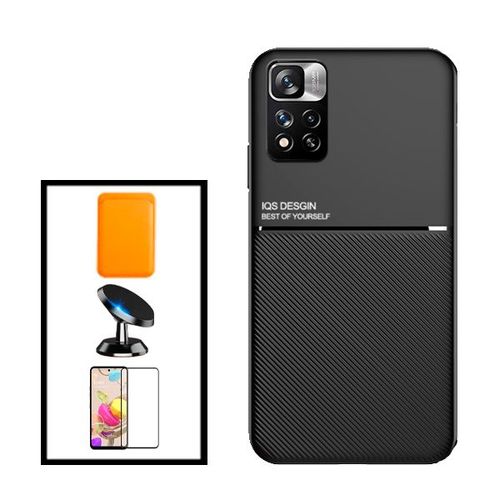 Kit Coque Magnetic Lux + Magnetic Wallet Orange + 5d Full Cover + Support Magnétique De Voiture Pour Xiaomi Redmi Note 11 Pro+
