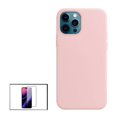 Kit Film De Verre Trempé 5d Full Cover + Coque Silicone Liquide Pour Iphone 13 Pro - Rose