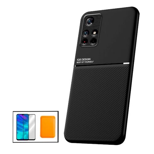 Kit Coque Magnetic Lux + Magnetic Wallet Orange + 5D Full Cover pour Xiaomi Poco M4 Pro 5G