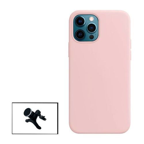 Kit Support Magnétique Renforcé De Voiture + Coque Silicone Liquide Pour Iphone 13 Pro - Rose