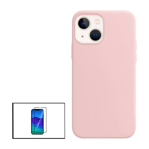 Kit Film Verre Trempé 5d Full Cover + Coque Silicone Liquide Pour Apple Iphone 14 Max - Rose
