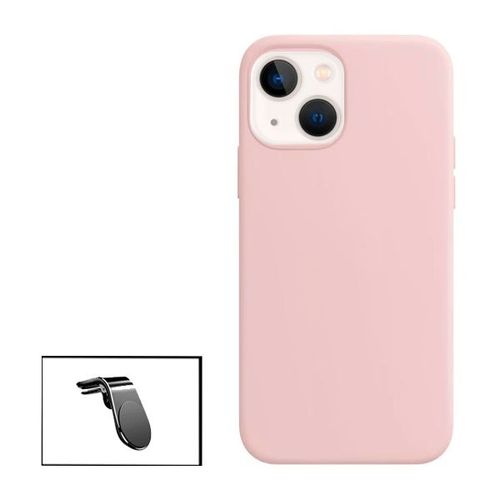 Kit Support Magnétique L Safe Driving Voiture + Coque Silicone Liquide Pour Apple Iphone 14 - Rose