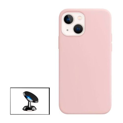 Kit Support Magnétique De Voiture + Coque Silicone Liquide Pour Apple Iphone 14 Max - Rose