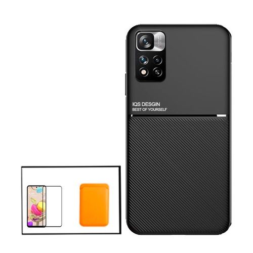 Kit Coque Magnetic Lux + Magnetic Wallet Orange + 5d Full Cover Pour Xiaomi Redmi Note 11 Pro+