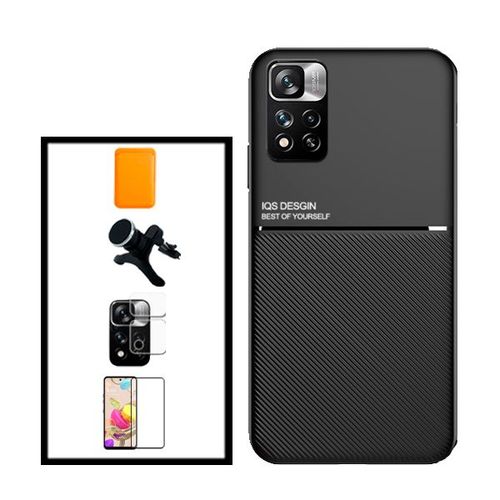Kit Coque Magnetic Lux + Magnetic Wallet Orange + 5d Full Cover + Film De Caméra Arrière + Support Magnétique De Voiture Renforcé Pour Xiaomi Redmi Note 11 Pro+
