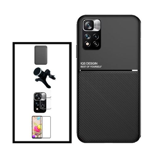 Kit Coque Magnetic Lux + Magnetic Wallet Noir + 5d Full Cover + Film De Caméra Arrière + Support Magnétique De Voiture Renforcé Pour Xiaomi Redmi Note 11 Pro+