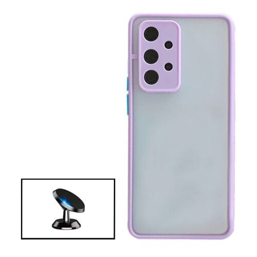 Kit Coque Antichoc Avec Caméra Protection + Support Magnétique De Voiture Pour Samsung Galaxy A32 5g - Mauve