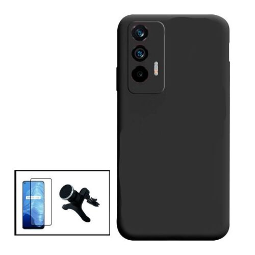 Kit Film De Verre Trempé 5d Full Cover + Coque Silicone Liquide + Support Magnétique De Voiture Renforcé Pour Realme Gt Neo Flash