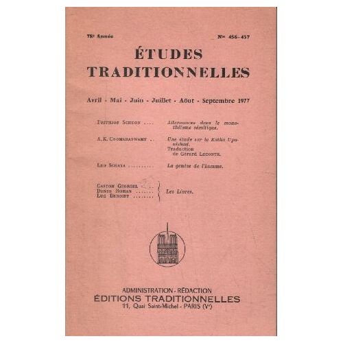 Etudes Traditionnelles N° 456-457 / Avril Mai Juin Juillet Aout Septembre 1977