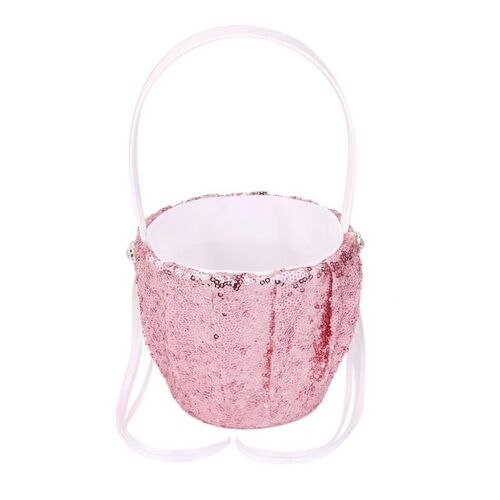 Panier À Fleurs De Mariage Pour Filles, Avec Ruban À Paillettes, Fournitures De Fête En Argent, Organisateur De Cadeaux De Bonbons