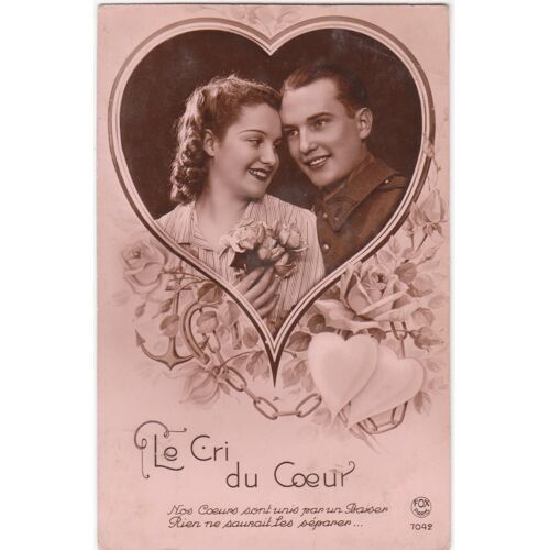 Cpsm 7042 Fox Paris - Couple - " Le Cri Du Coeur " Nos Coeur Sont Unis Par Un Baiser, Rien Ne Saurait Les Séparer.. - (Circulée Le 2 Mars 1940)