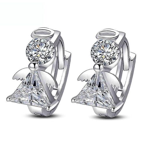 Boucles D'oreilles Ange En Cristal Plaqué Or Blanc Synthétique Clips D'oreille Pour Anniversaire Gift_Feb