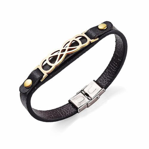 Bracelet En Cuir De Vachette Avec Motif Géométrique En Acier Inoxydable