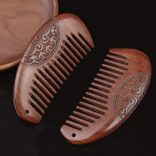 Peigne À Cheveux En Bois Peigne À Dents Larges Anti Statique Peigne De Massage En Bois De Santal Salon Peigne De Coiffure Double Face Exquis Peigne En Bois Sculpté À Dents Grossières (1p