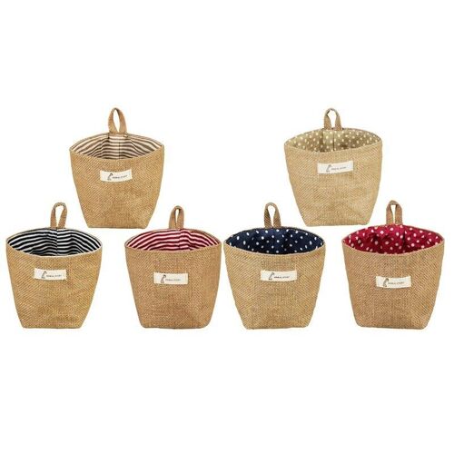 Petits Paniers Suspendus De Rangement Muraux, Bac Pour Organiser Le Linge En Coton, Sac Décoratif Pliable Pour La Cuisine, 6 Pièces