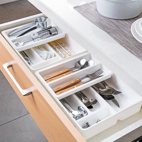 Organisateur De Tiroir De Cuisine, Boîte De Rangement De Bureau En Plastique Pour Couverts De Cuisine, Boîte De Finition D'armoire Cuillères Fourchettes Organisateur De Tiroir D'ustensiles
