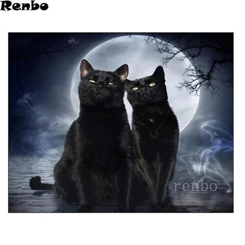 Chat Noir Double Lune Diamant Broderie 5d Diamant Peinture Full Drill Diamant Mosaïque Point Croix Handmade Gift Decoration