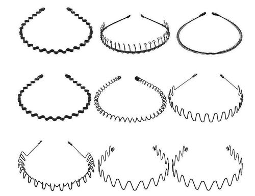 9pcs Metal Hair Bandeau Wave Style Hoop Band Peigne Sports Hairband Hommes Femmes