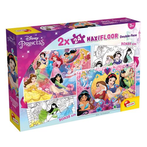 Lisciani Puzzle pour enfants a partir de 3 ans 2 x 24 pi ces 2 en 1 Double Face Recto Verso avec le dos colorier - Disney Princesses - 91720